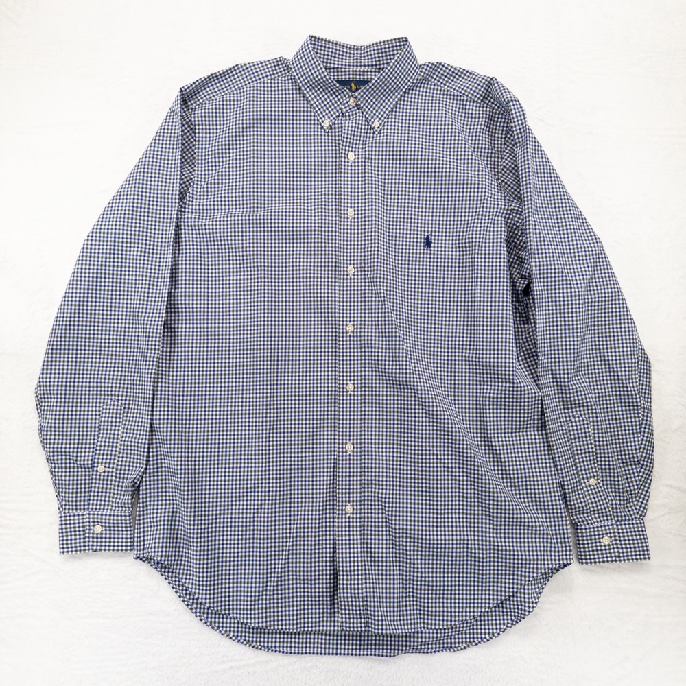 Ralph Lauren Mens Button Down Shirt LT Blue Green Gingham Check Long Sleeve Pony